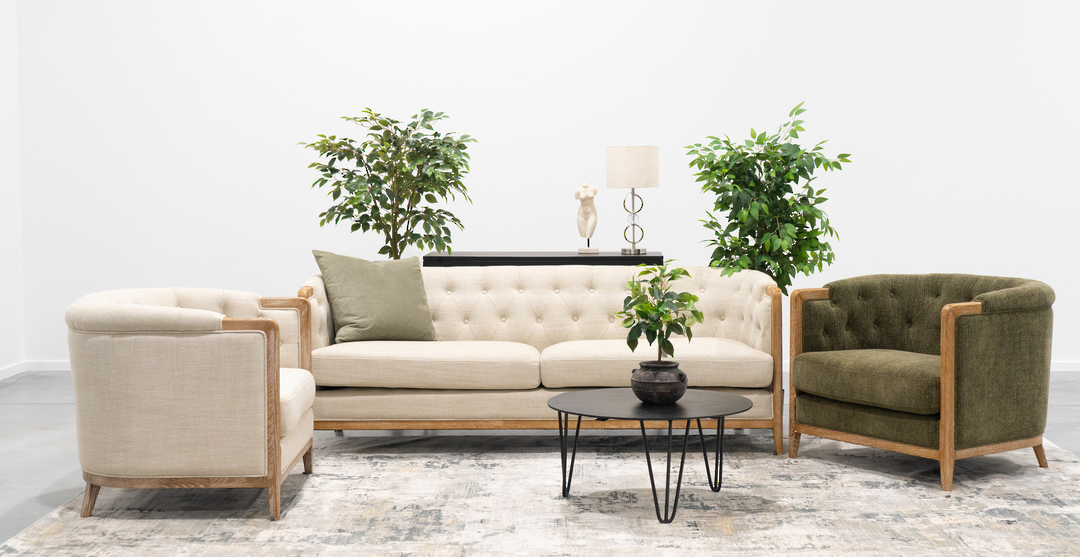 Regal 3 Seater Sofa Fabric With Washed Oak Frame - Cream image 5